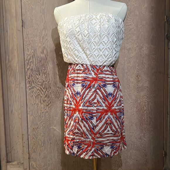 As U Wish Dresses & Skirts - As U Wish Tube Top Dress Patriotic Colors Red White Blue Tie Dye Lace Size Small